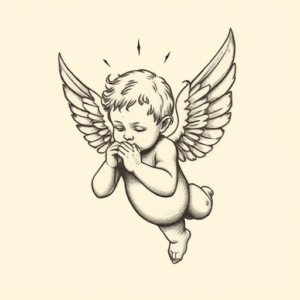 Stick-And-Poke Cherub Tattoo
