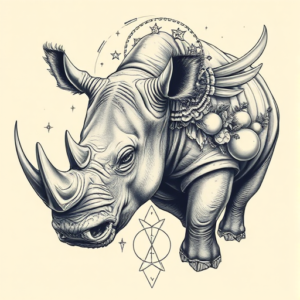 Surrealism Rhino Tattoo
