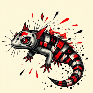 Trash Polka Axolotl Tattoo