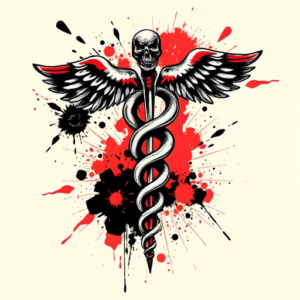 Trash Polka Caduceus Tattoo