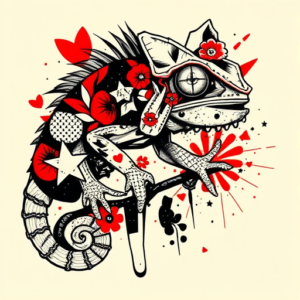 Trash Polka Chameleon Tattoo