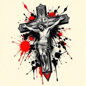 Trash Polka Crucifix Tattoo