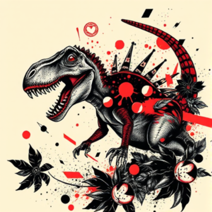 Trash Polka Dinosaur Tattoo