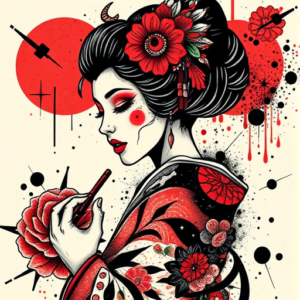 Trash Polka Geisha Tattoo