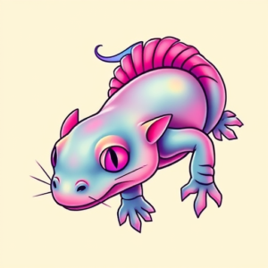 Vaporwave Axolotl Tattoo