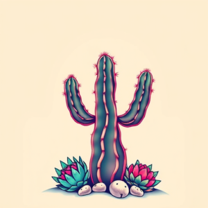 Vaporwave Cactus Tattoo