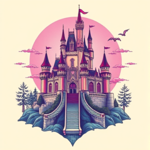 Vaporwave Castle Tattoo