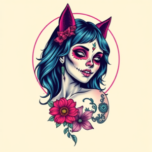 Vaporwave Catrina Tattoo