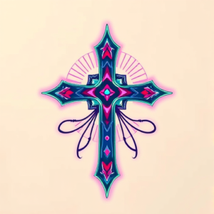 Vaporwave Cross Tattoo