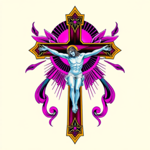 Vaporwave Crucifix Tattoo