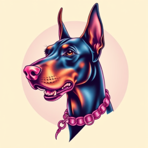 Vaporwave Doberman Tattoo