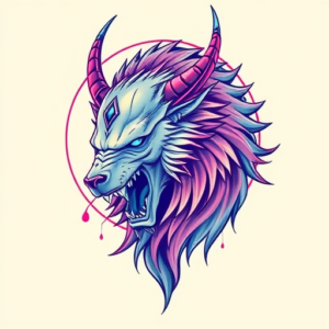 Vaporwave Fenrir Tattoo