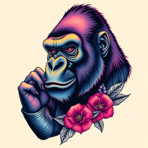 Vaporwave Gorilla Tattoo