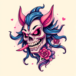 Vaporwave Hannya Tattoo