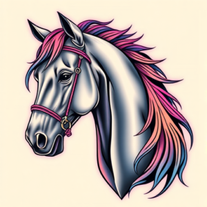 Vaporwave Horse Tattoo