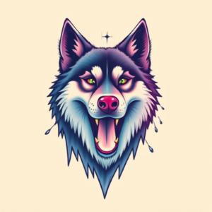 Vaporwave Husky Tattoo