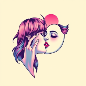 Vaporwave Kiss Tattoo