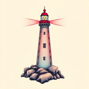 Vaporwave Lighthouse Tattoo