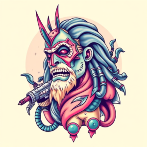 Vaporwave Poseidon Tattoo