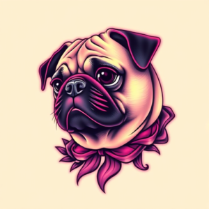 Vaporwave Pug Tattoo