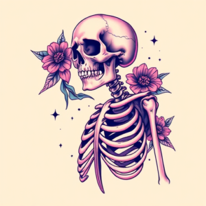Vaporwave Skeleton Tattoo