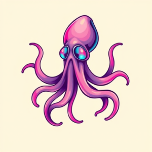 Vaporwave Squid Tattoo