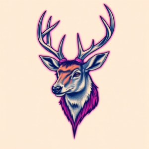 Vaporwave Stag Tattoo
