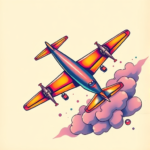 Vibrant Color Airplane Tattoo