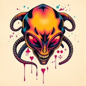 Vibrant Color Alien Tattoo