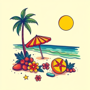 Vibrant Color Beach Tattoo