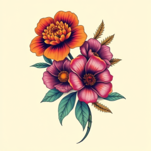 Vibrant Color Botanical Tattoo