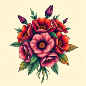 Vibrant Color Bouquet Tattoo