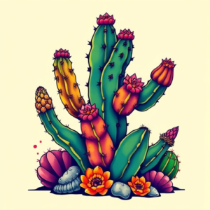 Vibrant Color Cactus Tattoo