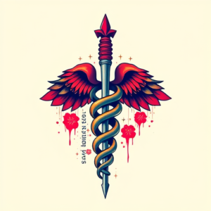 Vibrant Color Caduceus Tattoo