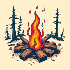 Vibrant Color Campfire Tattoo