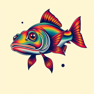 Vibrant Color Catfish Tattoo