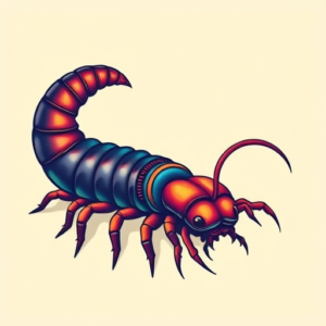 Vibrant Color Centipede Tattoo