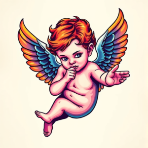 Vibrant Color Cherub Tattoo