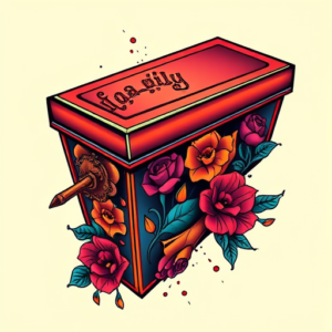 Vibrant Color Coffin Tattoo