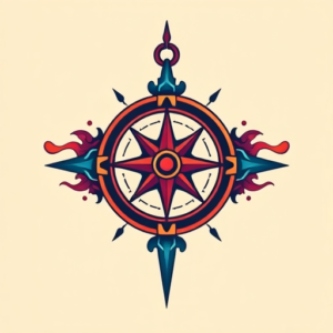 Vibrant Color Compass Tattoo