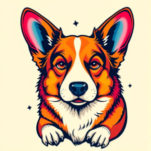Vibrant Color Corgi Tattoo