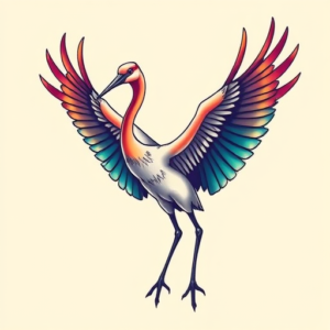 Vibrant Color Crane Tattoo