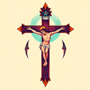 Vibrant Color Crucifix Tattoo