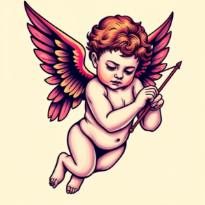 Vibrant Color Cupid Tattoo
