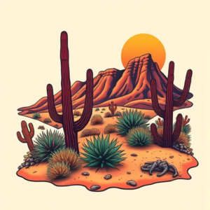 Vibrant Color Desert Tattoo