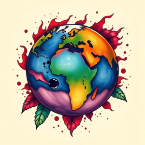 Vibrant Color Earth Tattoo