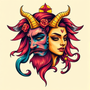 Vibrant Color Gemini Tattoo