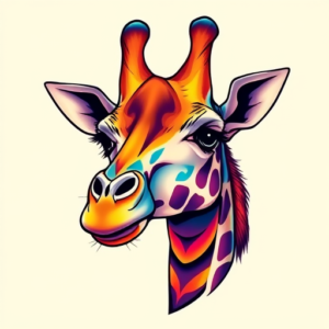 Vibrant Color Giraffe Tattoo