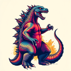 Vibrant Color Godzilla Tattoo