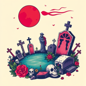 Vibrant Color Graveyard Tattoo